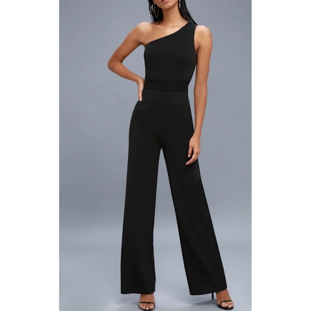 Lulus NWT black one shoulder bodysuit wide Leg Size Xs